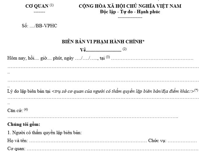 mẫu biên bản vi phạm giao thông